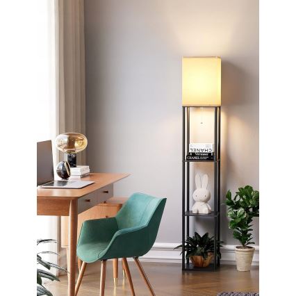 Stehlampe mit Ablagen 1xE27/40W/230V 160 cm schwarz/weiß
