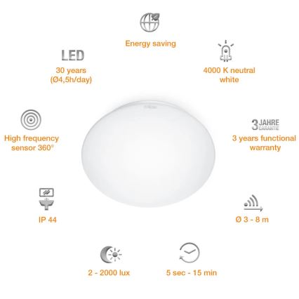 STEINEL 008383 - LED Badezimmerleuchte mit Sensor RS16LED LED/9,5W/230V