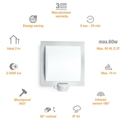 Steinel 566814 – Außenwandleuchte mit Sensor 1×E27/60W/240V L 20 S IP44