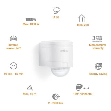 STEINEL 602819 - Außen-Infrarot-Wandsensor IS240 weiß IP54
