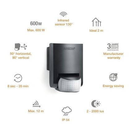 STEINEL 660215 - Außen-Infrarotsensor IS 130-2 schwarz IP54