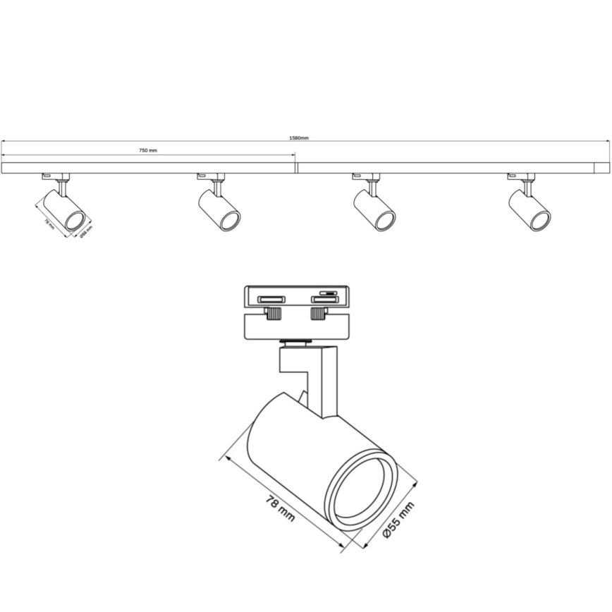 Strahler für Schienensystem LYNX 4xGU10/10W/230V + 2 x 75 cm Schienensystem weiß