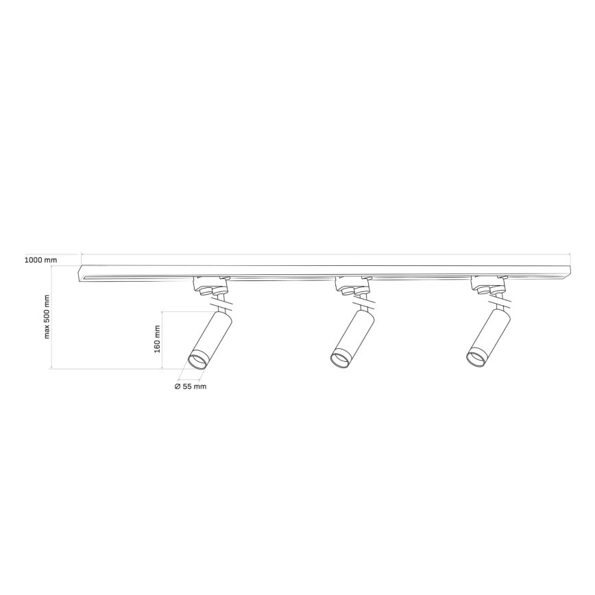Strahler für Schienensystem PORTO 3xGU10/10W/230V + 1 m Schienensystem schwarz
