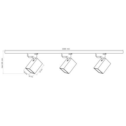 Strahler für Schienensystem SQUARE 3xGU10/10W/230V + 1 m Schienensystem schwarz