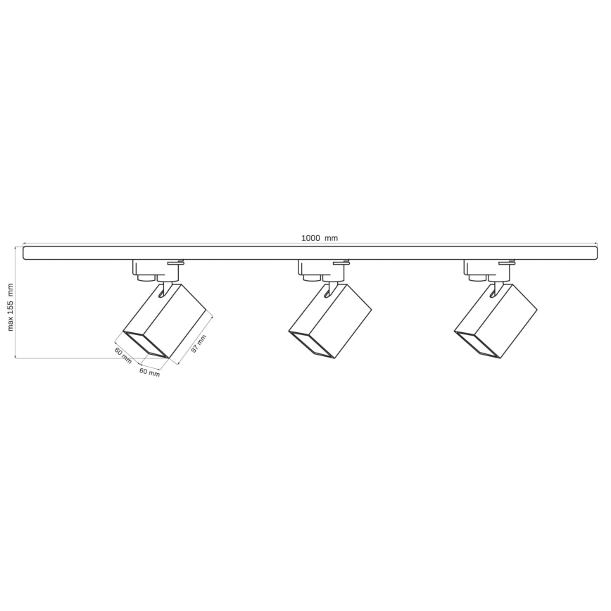 Strahler für Schienensystem SQUARE 3xGU10/10W/230V + 1 m Schienensystem schwarz