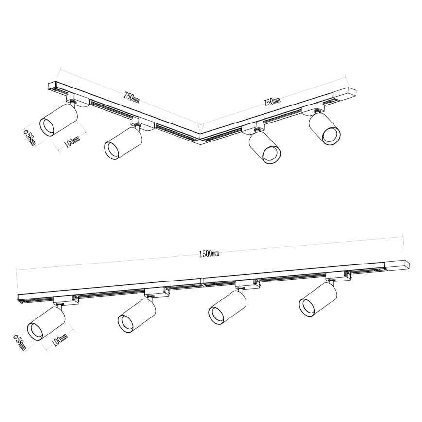 Strahler mit Schienensystem PIPE 4xGU10/10W/230V weiß
