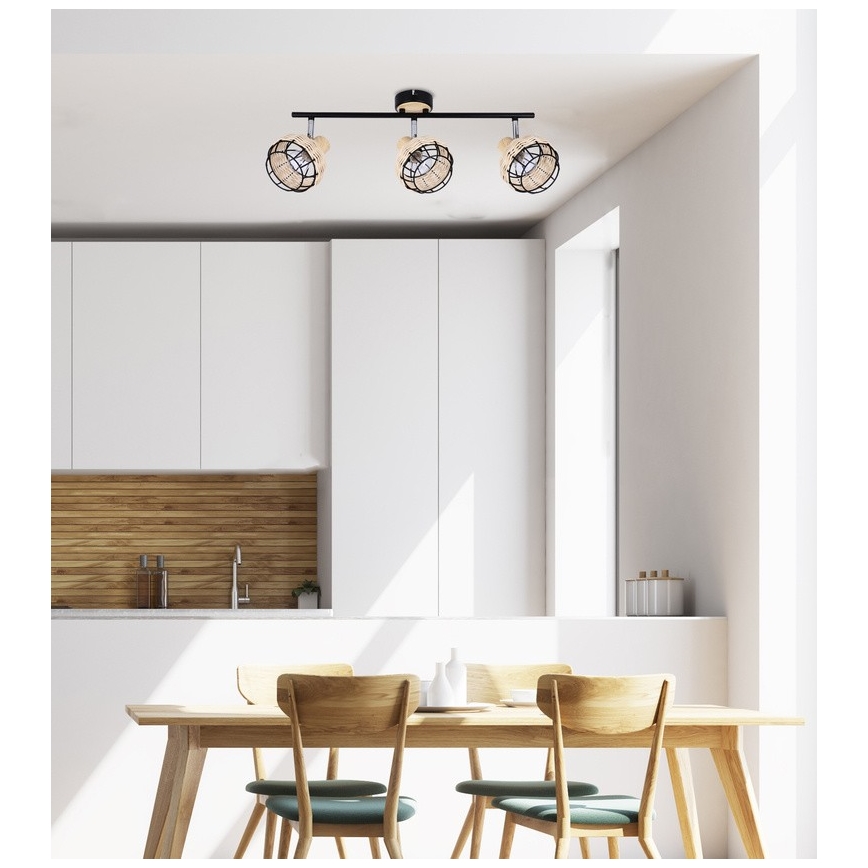 Strahler TAJGA 3xE14/40W/230V Rattan/schwarz