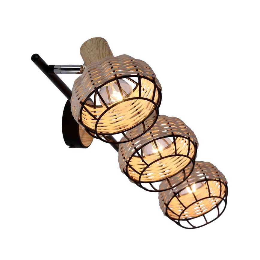 Strahler TAJGA 3xE14/40W/230V Rattan/schwarz