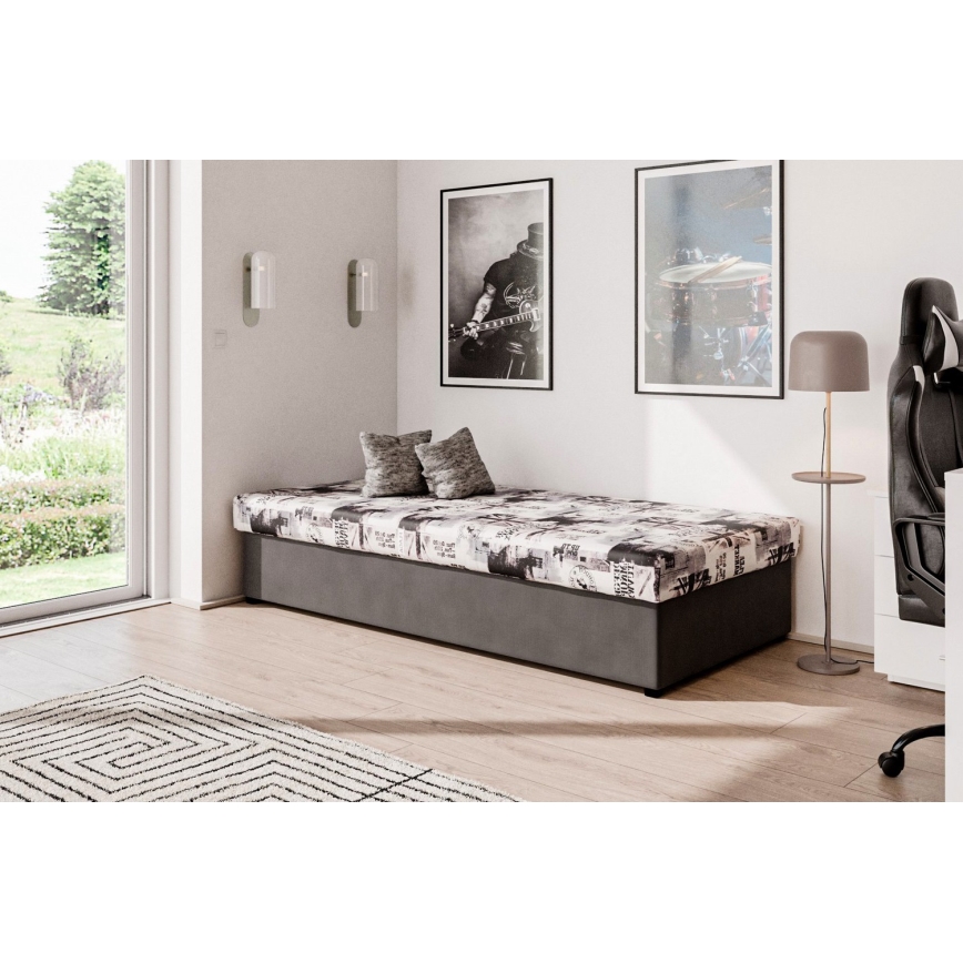 Tagesbett mit Federkernmatratze und Stauraum NOE 90x200 grau/schwarz