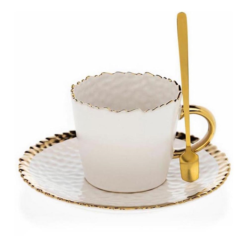 Tasse mit Untertasse und Löffel VALIA creme/gold