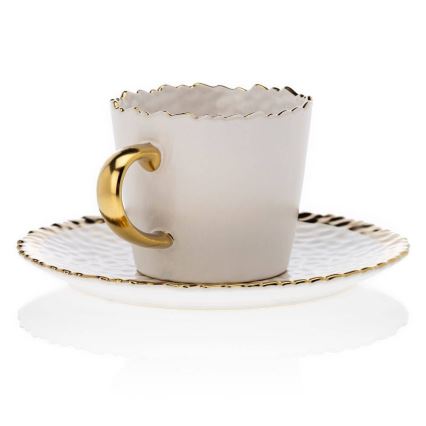 Tasse mit Untertasse und Löffel VALIA creme/gold