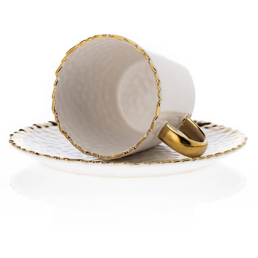Tasse mit Untertasse und Löffel VALIA creme/gold