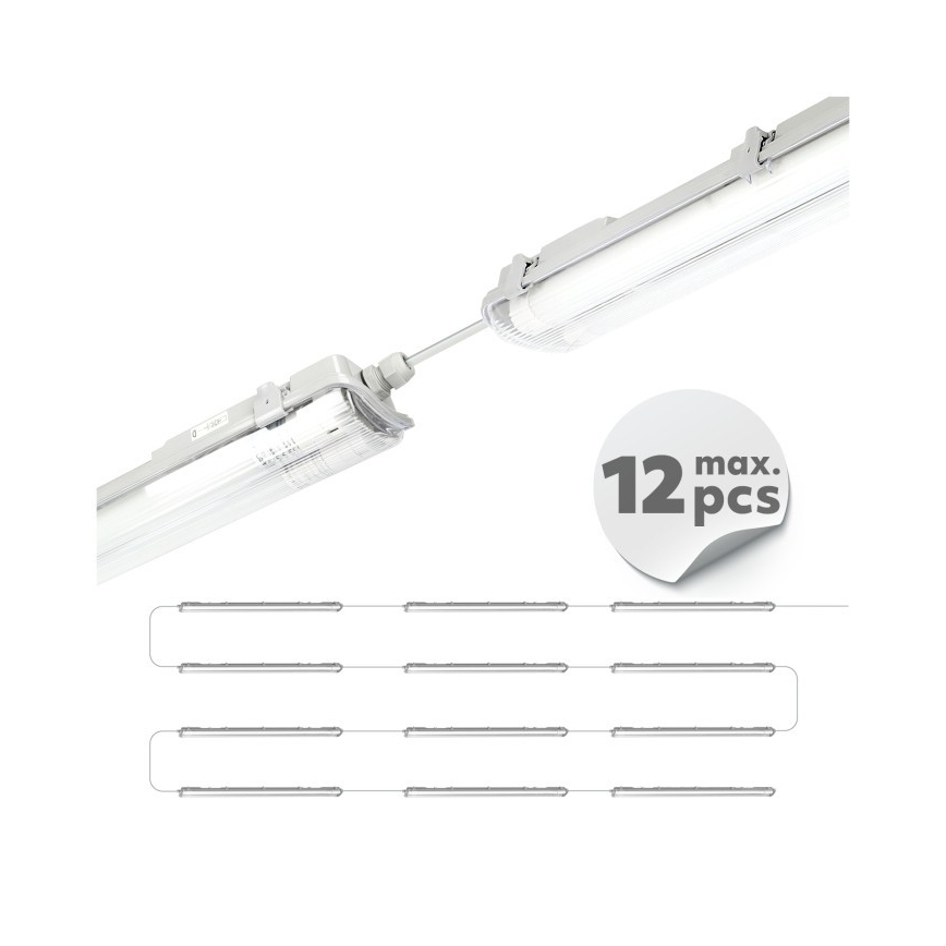 Technische LED-Leuchtstoffarmatur T8, 2x G13, 18W, 230V, 4000K, IP65, 127 cm