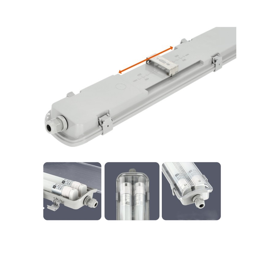 Technische LED-Leuchtstoffarmatur T8, 2x G13, 18W, 230V, 4000K, IP65, 127 cm