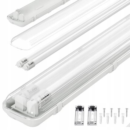 Technische LED-Röhrenleuchte T8, 2x G13, 20 W, 230 V, 6500 K, 120 cm, IP65, Weiß