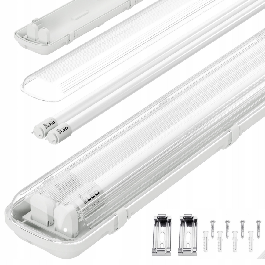 Technische LED-Röhrenleuchte T8, 2x G13, 20 W, 230 V, 6500 K, 120 cm, IP65, Weiß