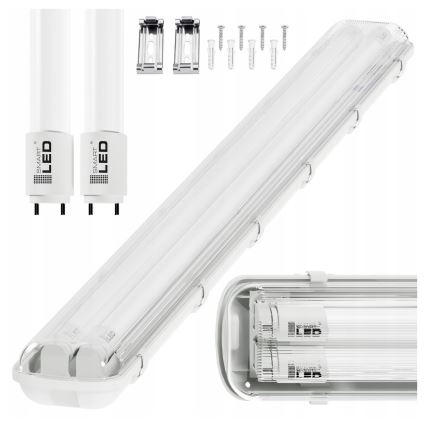 Technische LED-Röhrenleuchte T8, 2x G13, 20 W, 230 V, 6500 K, 120 cm, IP65, Weiß