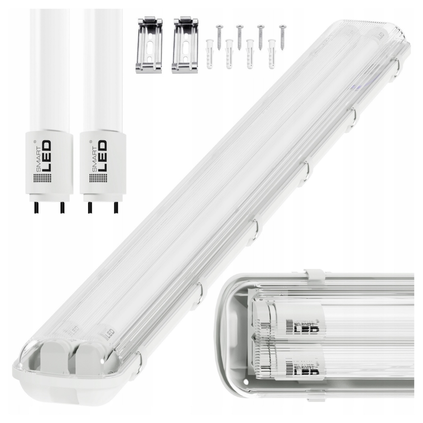 Technische LED-Röhrenleuchte T8, 2x G13, 20 W, 230 V, 6500 K, 120 cm, IP65, Weiß