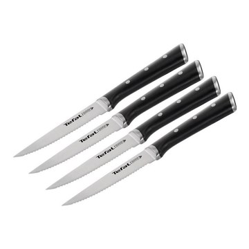 Tefal - ICE FORCE Steakmesser-Set aus Edelstahl, 11 cm, glänzender Chrom/Schwarz, 4 Stück