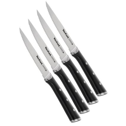 Tefal - SET 4x Edelstahl-Steakmesser ICE FORCE 11 cm glänzendes Chrom/schwarz