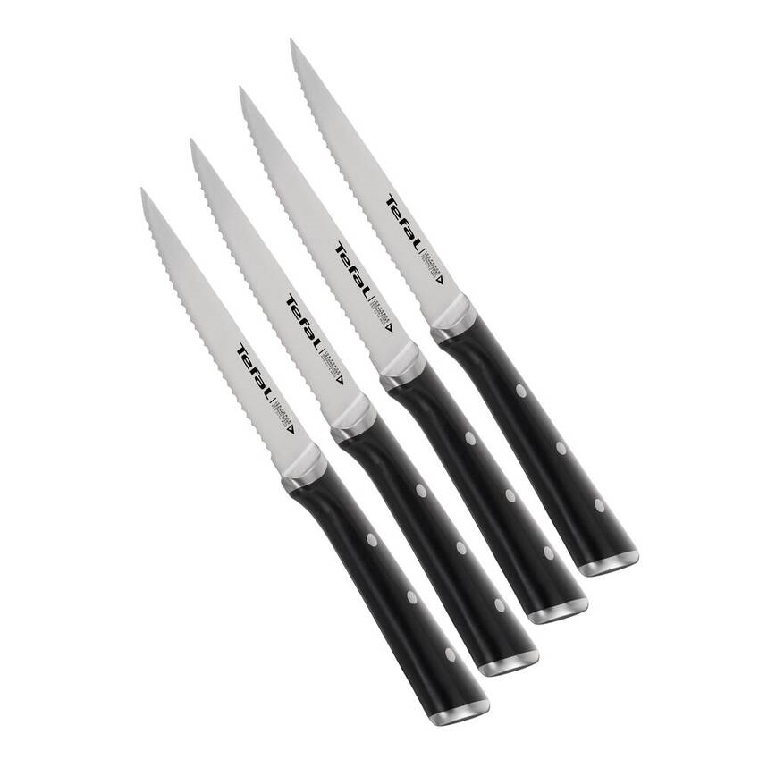 Tefal - SET 4x Edelstahl-Steakmesser ICE FORCE 11 cm glänzendes Chrom/schwarz