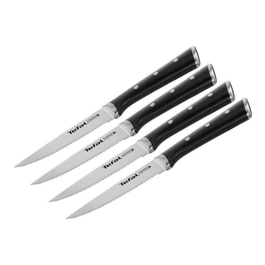 Tefal - SET 4x Edelstahl-Steakmesser ICE FORCE 11 cm glänzendes Chrom/schwarz