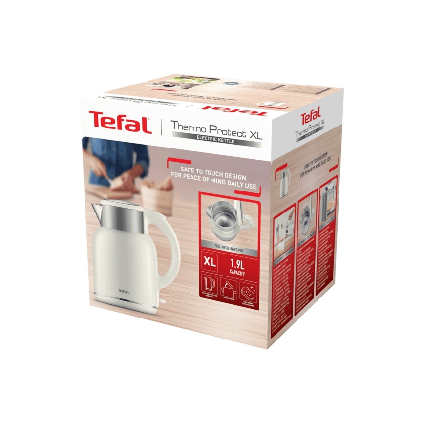 Tefal - Wasserkocher THERMO PROTECT XL 1,9l 1650W/230V Edelstahl/weiß
