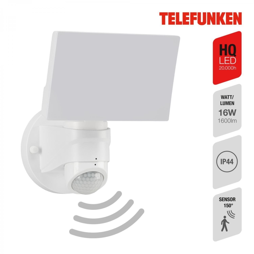 Telefunken 304306TF - Outdoor-LED-Wandleuchte mit Sensor LED/16W/230V IP44 weiß