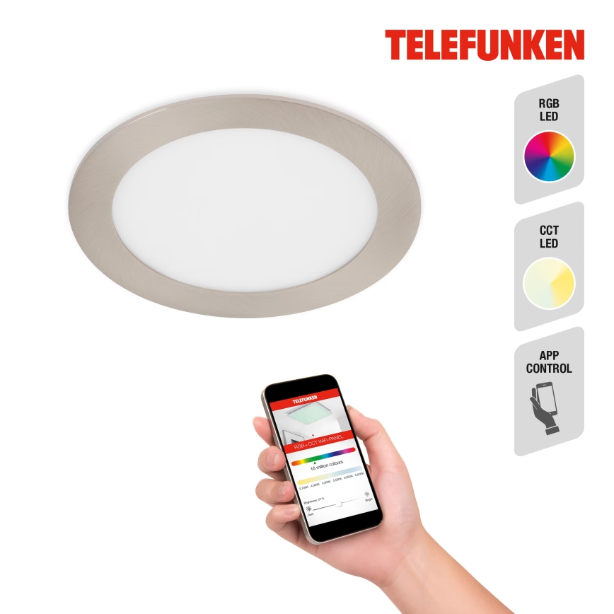 Telefunken 309402TF - Dimmbare LED-RGBW-Einbauleuchte für Badezimmer LED/12W/230V 2700-6500K IP23 Wi-Fi Tuya