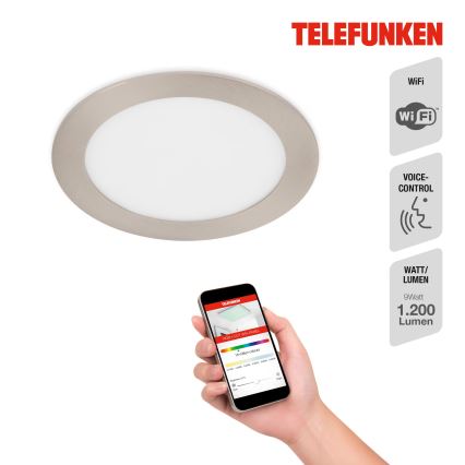 Telefunken 309402TF - Dimmbare LED-RGBW-Einbauleuchte für Badezimmer LED/12W/230V 2700-6500K IP23 Wi-Fi Tuya