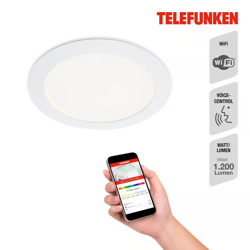 Telefunken 309406TF - FRAME LED RGBW dimmbare Einbauleuchte LED/12W/230V 2700-6500K Wi-Fi Tuya weiß