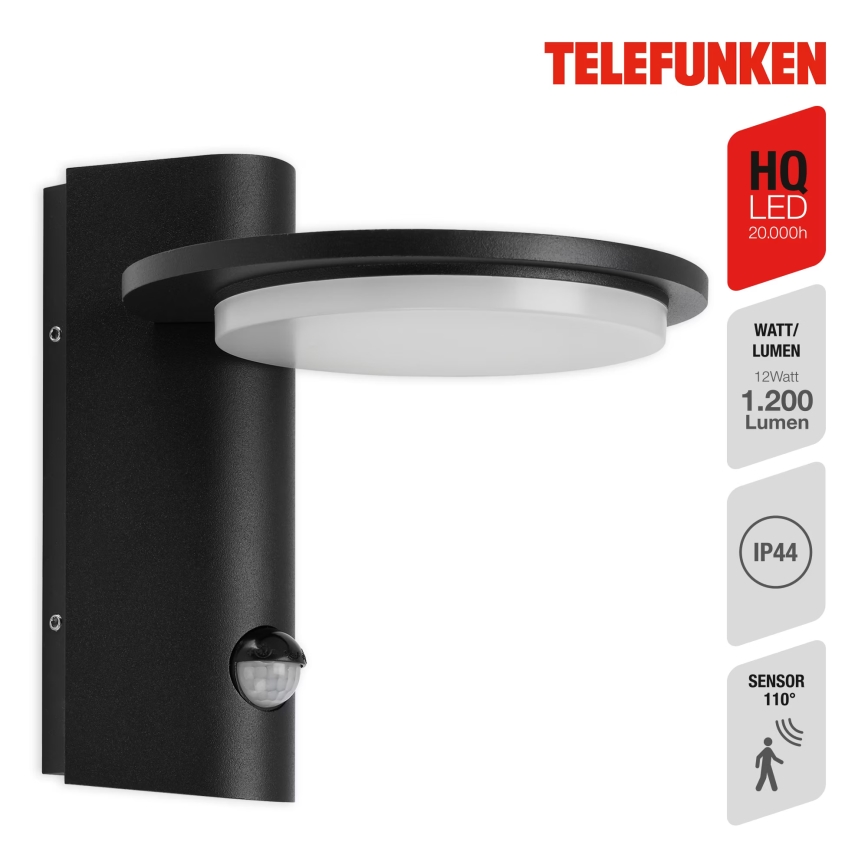Telefunken 312505TF - LED-Outdoor-Wandleuchte mit Sensor LED/10W/230V IP44 schwarz