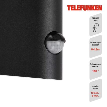 Telefunken 312505TF - LED-Outdoor-Wandleuchte mit Sensor LED/10W/230V IP44 schwarz