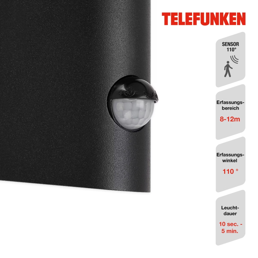 Telefunken 312505TF - LED-Outdoor-Wandleuchte mit Sensor LED/10W/230V IP44 schwarz