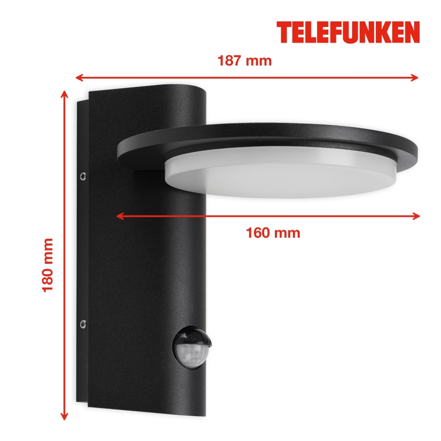 Telefunken 312505TF - LED-Outdoor-Wandleuchte mit Sensor LED/10W/230V IP44 schwarz