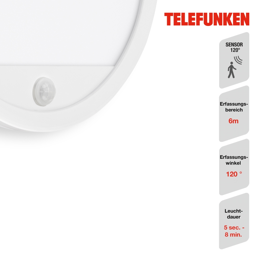 Telefunken 313706TF - LED-Wandleuchte mit Sensor für den Außenbereich LED/15W/230V IP44 weiß