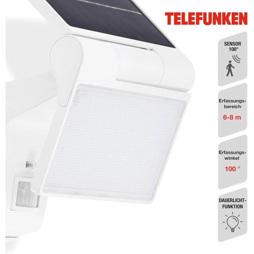 Telefunken 315206TF - LED Solar-Wandleuchte mit Sensor LED/3W/3,7V IP44 2000 mAh