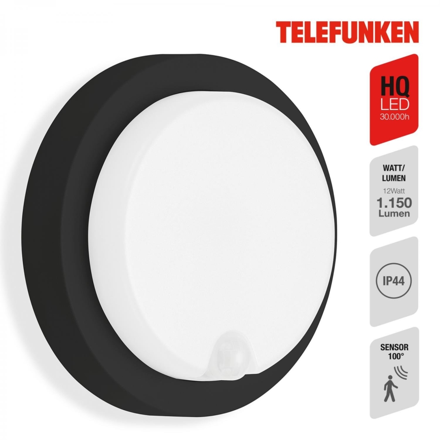 Telefunken 315305TF - LED-Outdoor-Wandleuchte mit Sensor LED/12W/230V IP44 schwarz