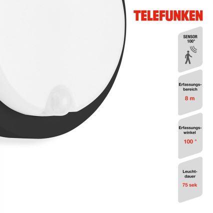 Telefunken 315305TF - LED-Outdoor-Wandleuchte mit Sensor LED/12W/230V IP44 schwarz