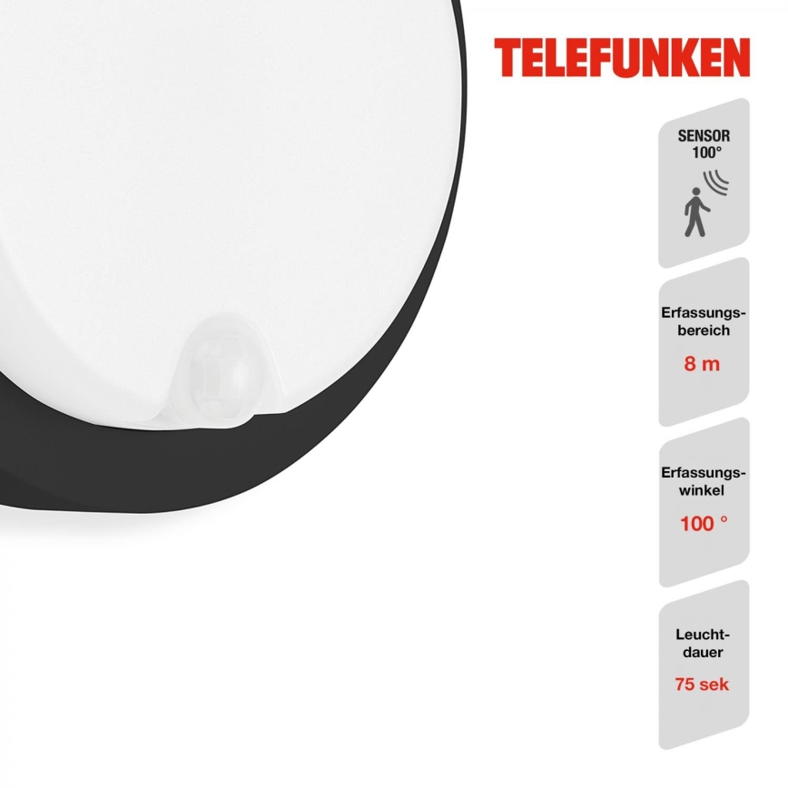 Telefunken 315305TF - LED-Outdoor-Wandleuchte mit Sensor LED/12W/230V IP44 schwarz