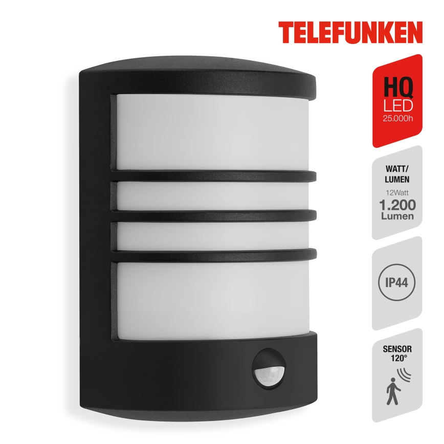 Telefunken 315505TF - LED-Outdoor-Wandleuchte mit Sensor LED/12W/230V IP44 schwarz
