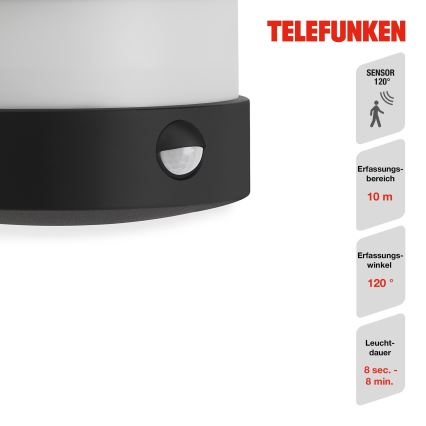 Telefunken 315505TF - LED-Outdoor-Wandleuchte mit Sensor LED/12W/230V IP44 schwarz