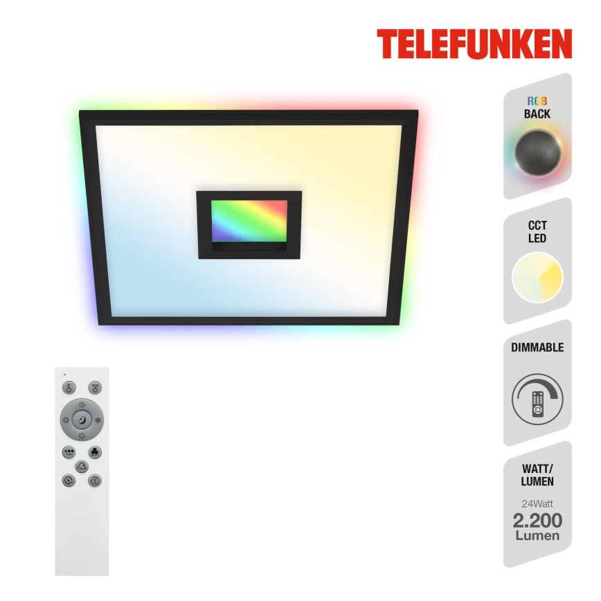 Telefunken 319405TF - Dimmbare LED-RGBW-Leuchte LED/24W/230V 2700-6500K schwarz + Fernbedienung