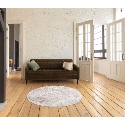 Teppich SALAMANCA 100 cm beige/weiß, Blattmuster