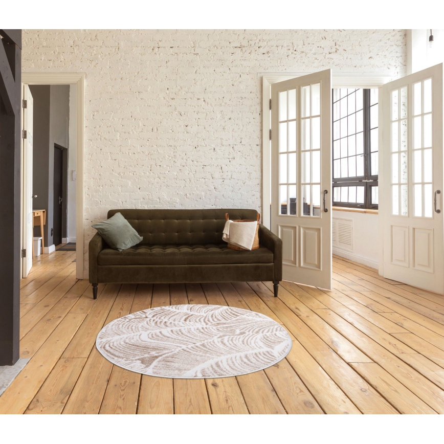 Teppich SALAMANCA 100 cm beige/weiß, Blattmuster