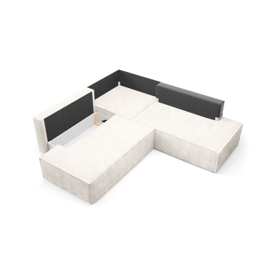 TERAMO Ecksofa mit Schlaffunktion und Stauraum, L-Form, rechts, Beige