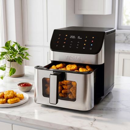 TESLA Electronics AirCook - Heißluftfritteuse 6,5 l 2100W/230V mattes Chrom/Schwarz