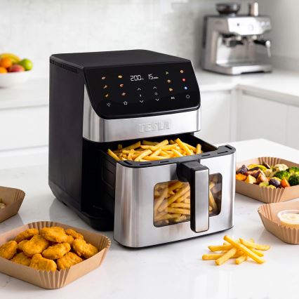 TESLA Electronics AirCook - Heißluftfritteuse 6,5 l 2100W/230V mattes Chrom/Schwarz