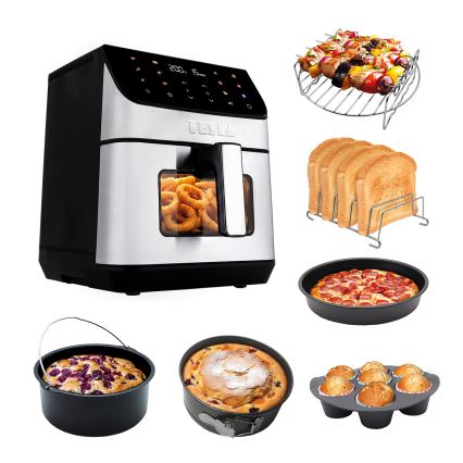 TESLA Electronics AirCook - Heißluftfritteuse 6,5 l 2100W/230V mattes Chrom/Schwarz