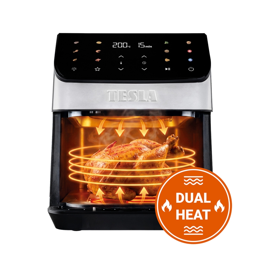 TESLA Electronics AirCook - Heißluftfritteuse 6,5 l 2100W/230V mattes Chrom/Schwarz